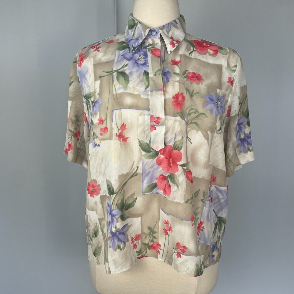 Alfred Dunner Top Plus Size 20W Pink Purple Floral Spring Short Sleeve Vintage